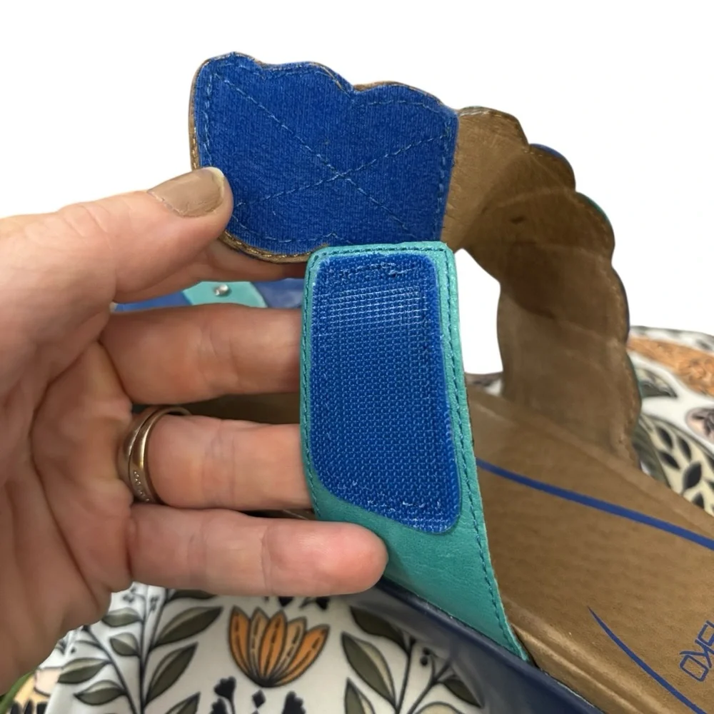 Dansko Leather Blue/Teal Slip On Adjustable Double Strap Low Wedge Sandals 37